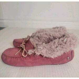 UGG Alena Spice Fur Suede Slippers Womens Size 9 Redish Pink Moc Toe Bootie
